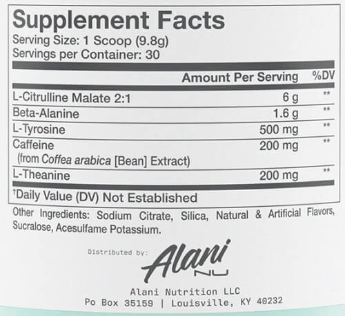 Alani Nu Pre-Workout Ingredients